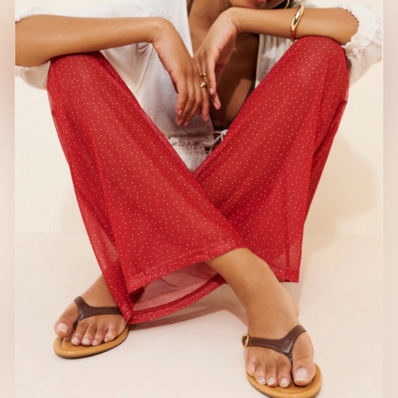 NEW Hutch Ditsy Floral Coverup Pants M Polka Dot Red - Picture 2 of 11
